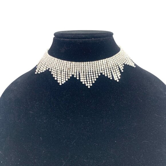 Pave Crystal Cuff Chandelier Necklace Silver & Rhinestones 12.5"L + 3" - Picture 1 of 5